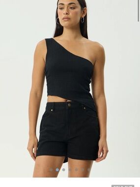 AFENDS Marina Hemp Black One-Shoulder Top
